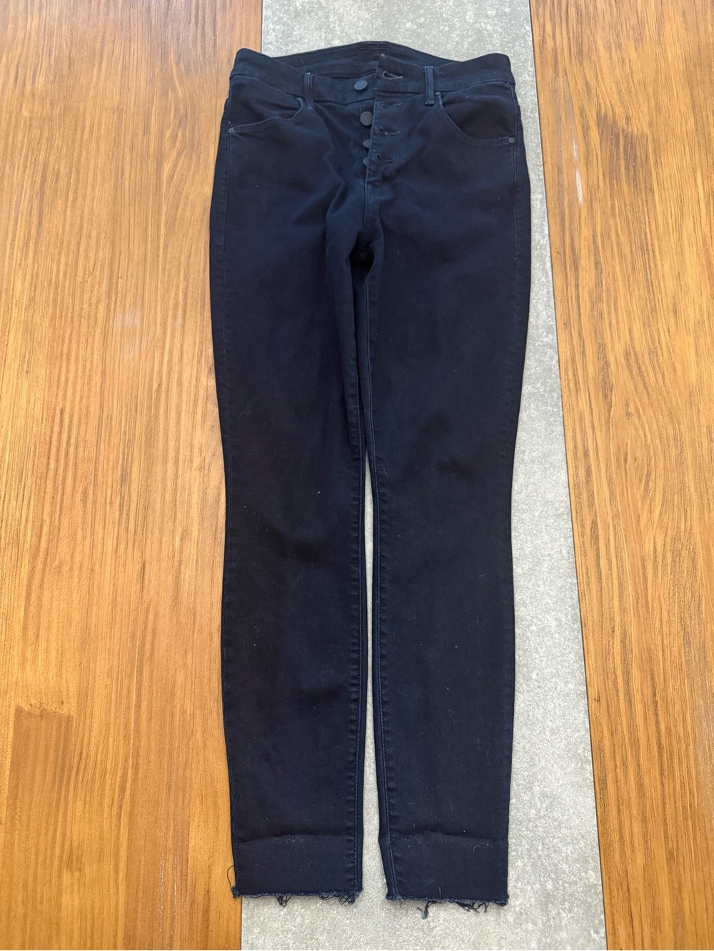 MOTHER Black High-Rise Skinny Jeans with Button-Fly